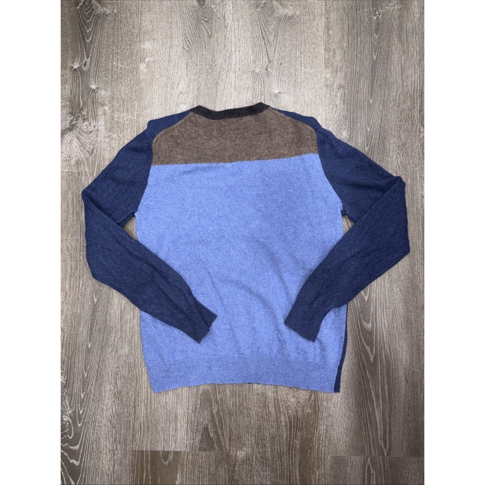 Neiman Marcus Cashmere Sweater Mens X-Large Blue Gray Green V-Neck Colorblock - Picture 9 of 12